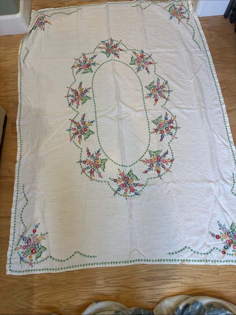 Vintage Embroidered linen tablecloth